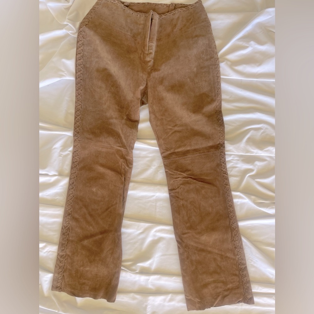 Women brown suede low waisted pants